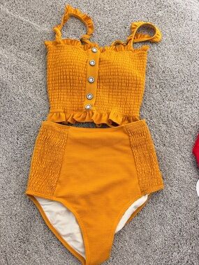 Rad Swim Mustard Yellow Smocked Two-Piece Swimsuit Set